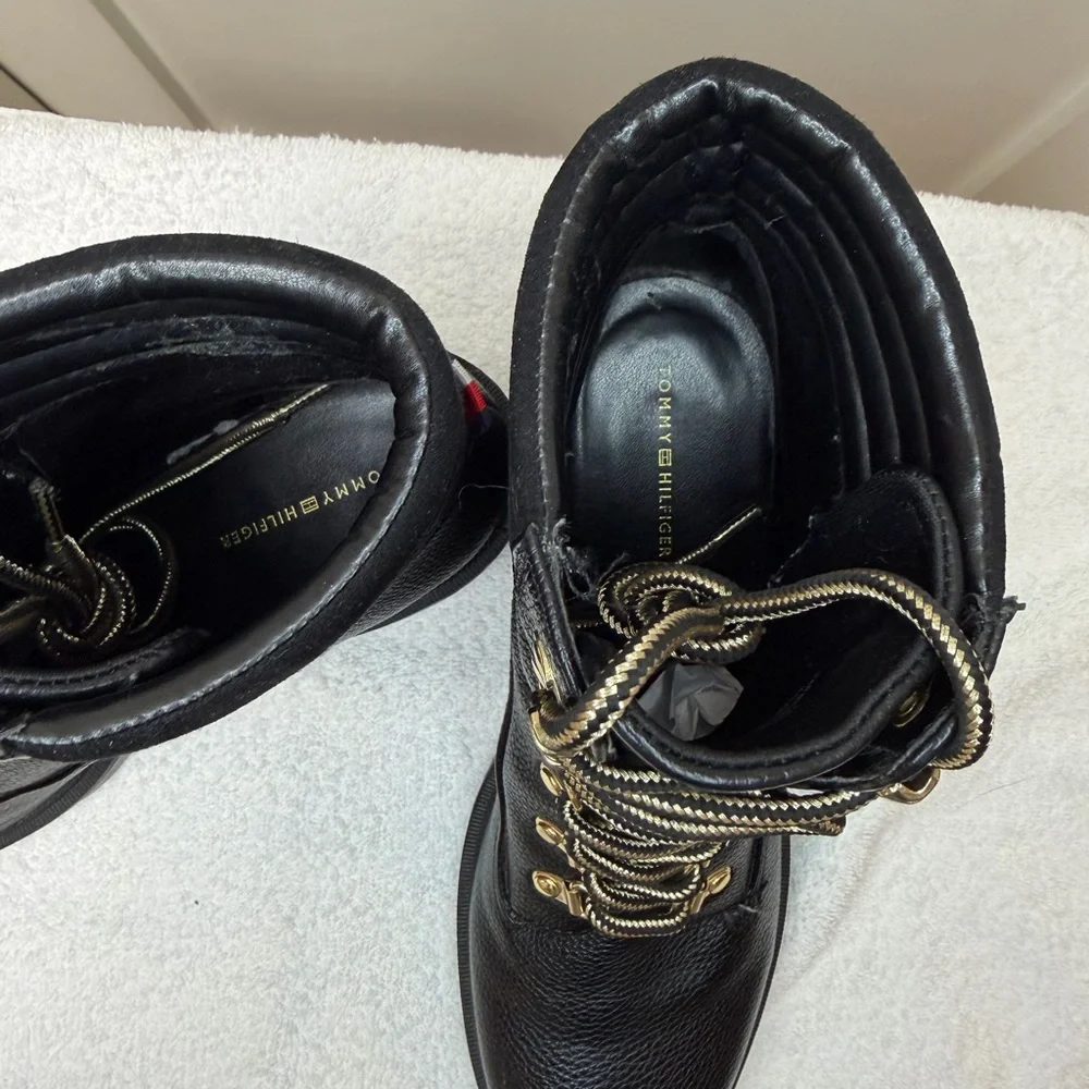 Tommy Hilfiger Black Combat Boots with Gold Details - Picture 10 of 16